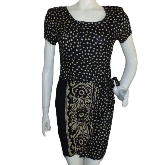 Vintage Dresses & Skirts - New ELISSE Mini Dress, XS/2, Polka Dot, Fold over, Knot, Blue/Tan, VINTAGE